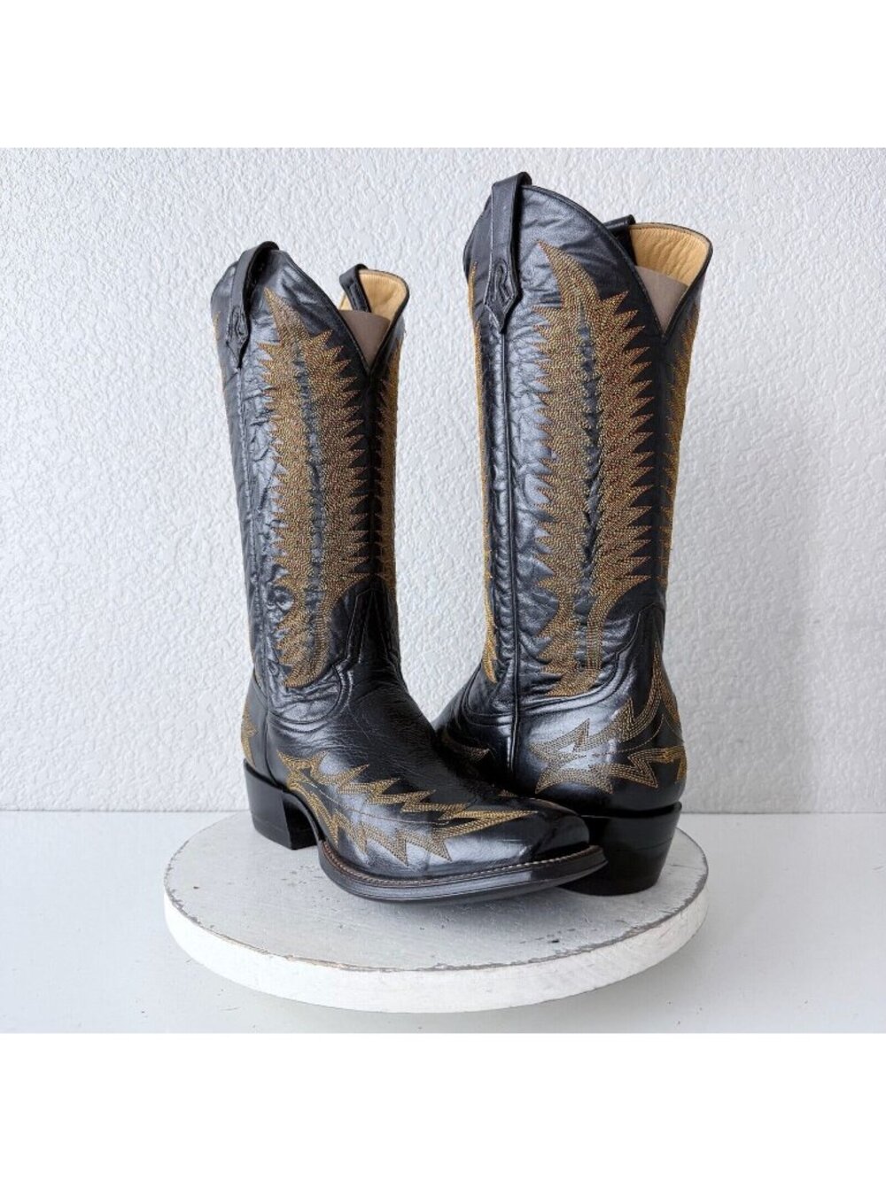 Rod Patrick Mens Cowboy Boots 11B Black Calf Leather Western #4 Heel Blunt Toe
